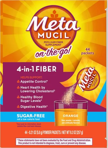 Vista 9 de Metamucil Paquetes para llevar, sin azúcar, 44 paquetes, suplemento de fibra de cáscara de psyllium 4 en 1, sabor a naranja, porciones individuales