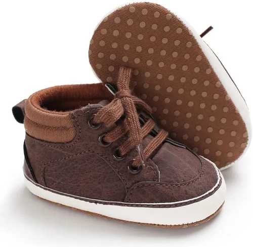 Vista 3 de Sekantrol Zapatos de cuna para recién nacidos, zapatos de bebé para niños y niñas, suela de goma suave, zapatos de moda de caña alta antideslizantes