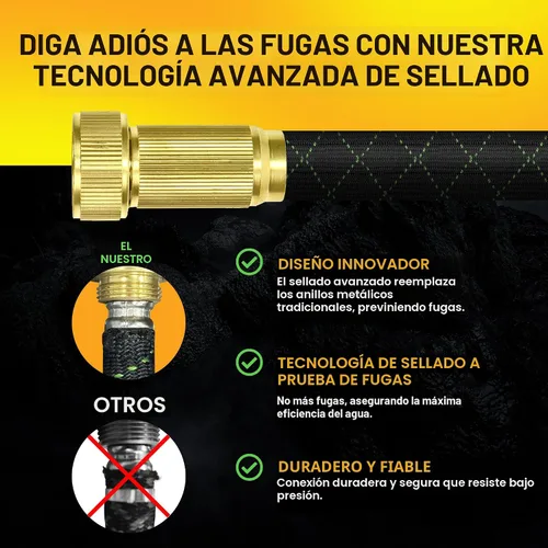 Vista 2 de PowerFlow Manguera de jardín, no expansible de 25 pies, manguera de agua de metal de acero inoxidable de alta calidad con piel de tela duradera
