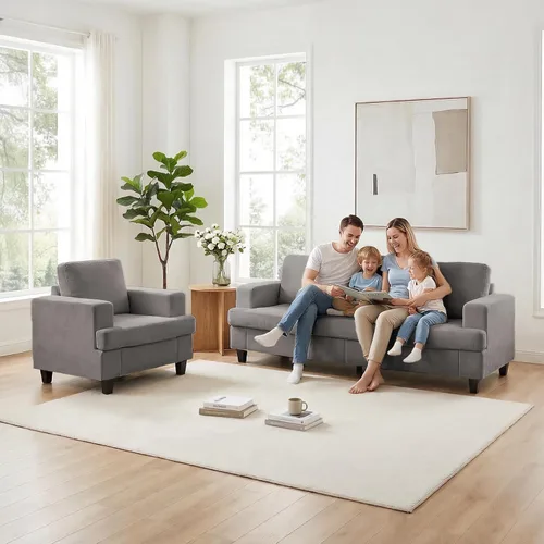 Vista 10 de ijuicy Juego de sofá seccional de chenilla de 6 asientos para juego de muebles de sala de estar, juego de sofá moderno de 3 piezas, sofá de 3