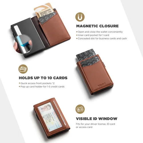 Vista 65 de VULKIT Billeteras delgadas para hombre, con bloqueo RFID, diseño minimalista con capacidad para hasta 11 tarjetas, Negro -, Minimalista