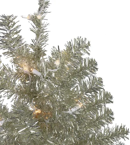 Vista 6 de Northlight Árbol de Navidad de oropel artificial de platino metálico de 3 pies - Luces transparentes