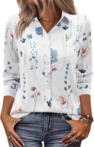 Vista 19 de siliteelon Camisas de vestir con botones para mujer, camisas de vestir de manga larga, algodón de corte clásico