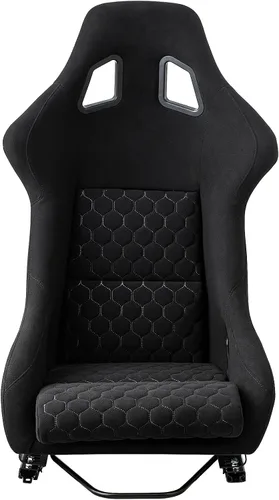 Vista 7 de Tamaño L Pieza De Asiento De Carreras Con Respaldo De Fibra De Vidrio Fuerte Universal Para Coches Tela Negra Costura De Diamante Blanca Con
