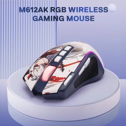 Vista 7 de Redragon M612AK PRO RGB Anime Mouse para Juegos, ratón óptico con cable/inalámbrico de 8000 DPI con 9 botones programables y 7 modos