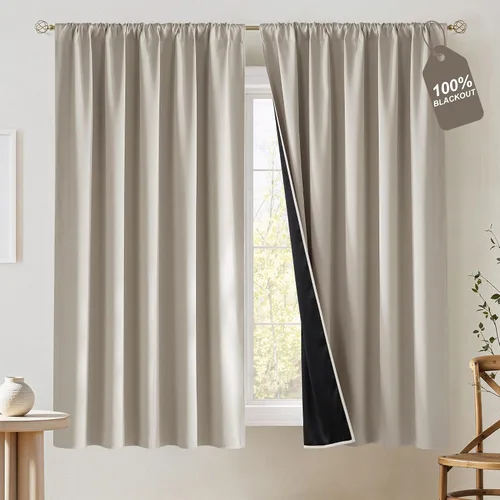 Vista 29 de NICETOWN Biscotti - Cortinas de cocina beige de 36 pulgadas de largo, bolsillo para barra, 100% opacas, casuales y relajantes, tratamientos