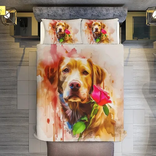 Vista 7 de Acuarela Goldendoodle - Juego de edredón ligero y ultra suave, 3 piezas (1 funda de edredón, 2 fundas de almohada) con cierre de cremallera