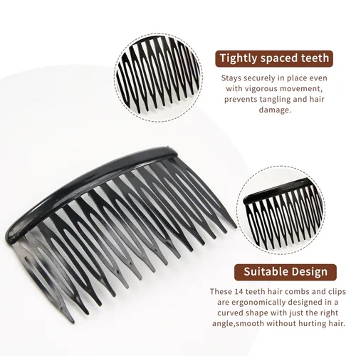 Vista 3 de Peines laterales TaShow para mujeres con cabello fino y delgado, peines decorativos de 14 dientes para mujeres, niñas, velo nupcial (negro)