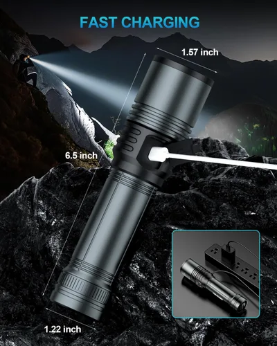 Vista 10 de Linterna LED recargable con lente de encendido, linternas EDC de 1500 lúmenes, 5 modos con zoom, tipo C, linternas tácticas de mano de alta potencia
