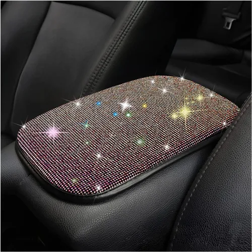 Vista 7 de Funda brillante para consola central de auto, almohadilla de reposabrazos de diamante de moda, cojín protector de brazo de cristal suave, accesorios