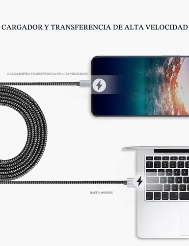 Vista 5 de Teeind Cable USB tipo C de carga rápida, Tpc001, paquete de 5 (6 pies 3 A), cables de carga C trenzados compatibles con Samsung S10e/note