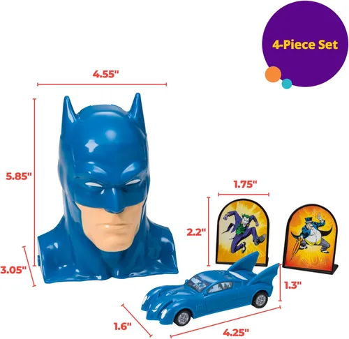 Vista 4 de DecoSet® Batman™ to the Rescue Cake Topper, 4 piezas de decoración para tartas, incluye estuche Batman™ con un lanzador de móvil plegable oculto