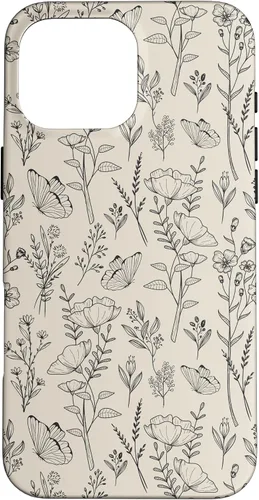 Vista 19 de Black & Cream Butterfly Meadow Botanical Wildflower Pattern Case for iPhone 17