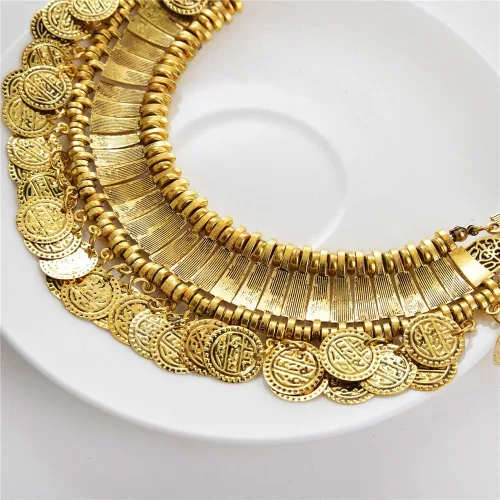 Vista 7 de LUREME Collar de clavícula con moneda grabada vintage (01003295), Zinc, Circón