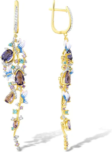 Vista 3 de Santuzza Aretes largos chapados en oro rosa de 14 quilates con forma de racimo de uva, para mujer