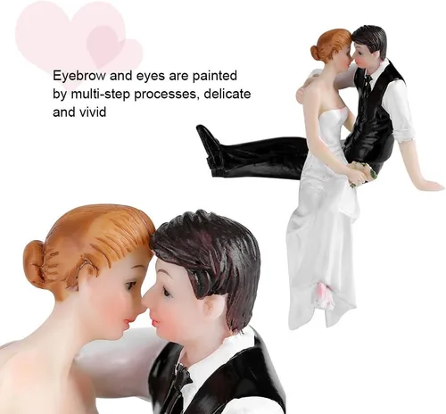 Vista 2 de BORDSTRACT Divertidos adornos para tartas de boda, romántica figura de resina con forma de novia y novio, para decoración de fiesta de banquete