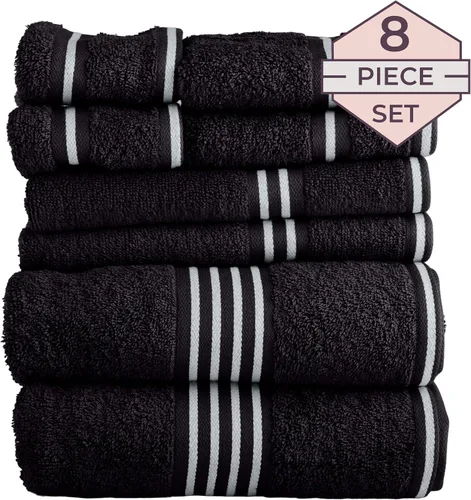 Vista 3 de Lavish Home Juego de toallas de baño de 8 piezas, 575 GSM, 100% algodón, esenciales de baño con 2 toallas de baño, 2 paños de mano, 2 paños