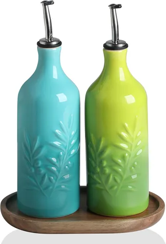 Vista 36 de Sweejar Botella dispensadora de aceite de oliva de cerámica de 20 onzas de alivio opaco que protege para reducir la oxidación, adecuada para Beige