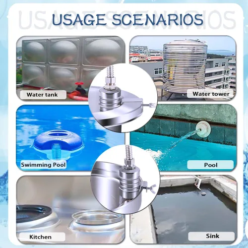Vista 6 de Válvula de flotador, válvula de flotador de agua de 1/2" a 3/4" 1", válvula de flotador de control de nivel de agua totalmente automática de acero