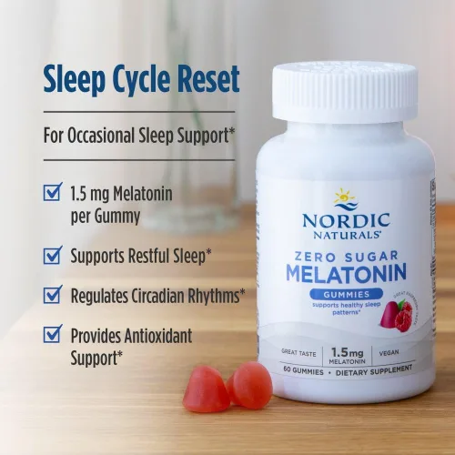 Vista 4 de Nordic Naturals Gomitas de Melatonina Sin Azúcar, Frambuesa - 60 Gomitas - 1.5 mg de Melatonina - Gran Sabor - Sueño Reparador, Soporte Antioxidante
