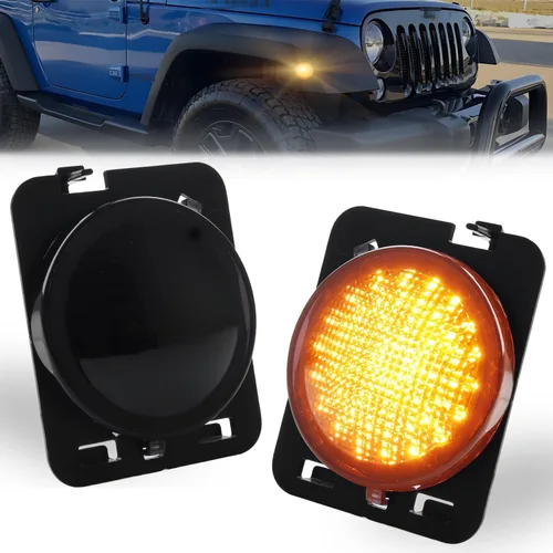 Vista 15 de Luces LED secuenciales de marcador lateral para guardabarros delanteros para J-e-e-p Wrangler JK 2007-2019, lámparas de marcador de parachoques