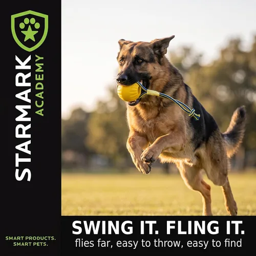 Vista 7 de Juguete de perro StarMark Fantástico Balón de espuma en una cuerda, M, Dorado y amarillo