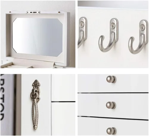 Vista 3 de luckxuan Joyero mediano de madera natural organizador de joyas de madera natural con cerradura y llave regalo para niñas o mujeres cajas de joyería