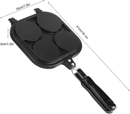 Vista 5 de Oumefar Waffle Maker - Sartén cuadrada para panqueques con 4 agujeros de doble cara con patrón de animales de dibujos animados, antiadherente