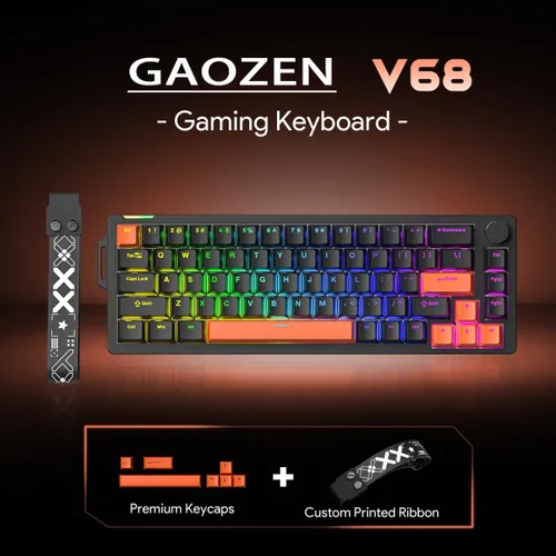 Vista 2 de 68% Wired Gaming Keyboard with Volume Knob, RGB Backlit, Mechanical Keyboard Gasket Mount with PBT Keycaps,8000 Hz Polling Rate, Hall Effect Cream