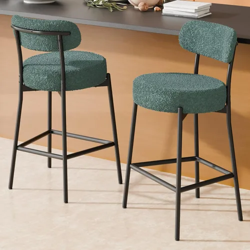 Vista 11 de Boucle - Juego de 2 taburetes de bar de altura de mostrador de 28 pulgadas, taburetes de bar modernos con asiento redondo de 4 pulgadas de grosor