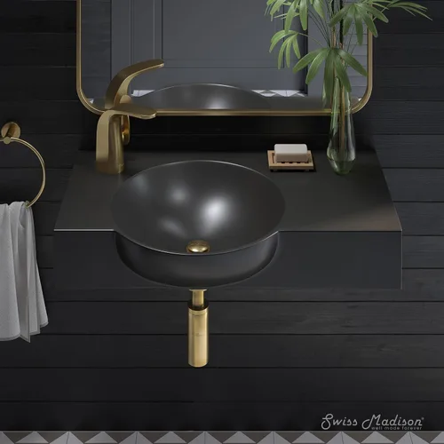 Vista 6 de Chateau - Lavabo de baño de pared con grifo lateral izquierdo de 30 pulgadas en negro mate