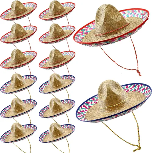 Vista 7 de Mumufy 12 sombreros para adultos, hombres y mujeres, con sombrero de paja para barbilla, fiesta de disfraces mexicanos (color clásico)