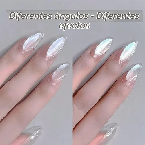 Vista 5 de 2 polvos de uñas de cromo perlado, aurora transparente hielo, pigmento iridiscente camaleón blanco para uñas, purpurina nacarada de alto brillo