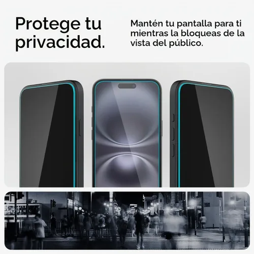 Vista 5 de Spigen Protector de pantalla de vidrio templado [GlasTR EZ FIT - Privacidad] Diseñado para iPhone 16 Plus/iPhone 15 Plus [2 unidades]