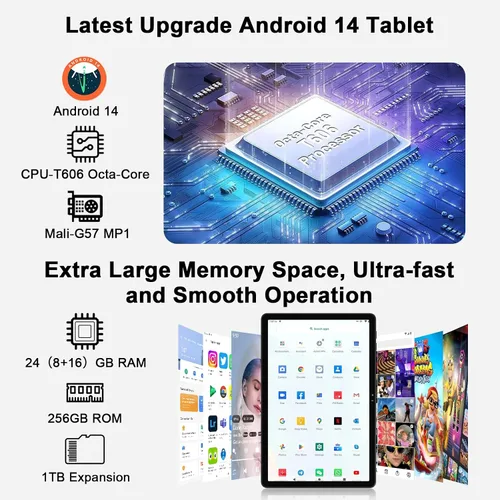 Vista 4 de Tablet Tabletas Android de 11 pulgadas, 24GB+256GB+2TB, tabletas con Octa Core, tabletas electrónicas con Widevine L1, batería de 8000mAh, cámara