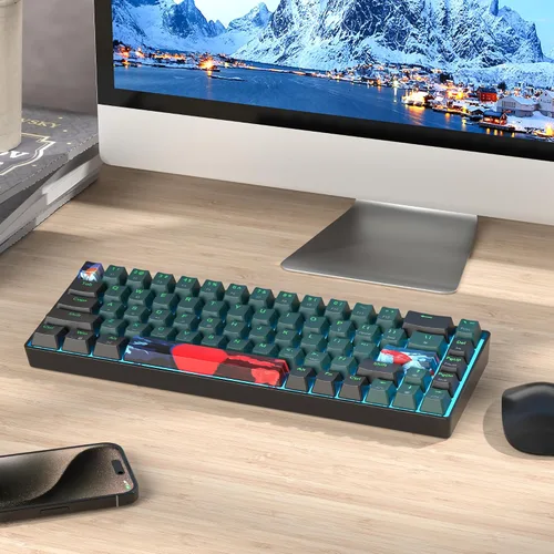 Vista 8 de Teclado para juegos al 60%, teclado mecánico con cable, teclado compacto de 68 teclas con interruptor rojo retroiluminado LED, NKRO para Win PC