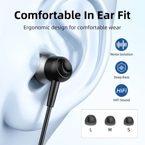 Vista 4 de Auriculares con cable con micrófono, auriculares intrauditivos con cable con sonido estéreo, auriculares con cable de aislamiento de ruido