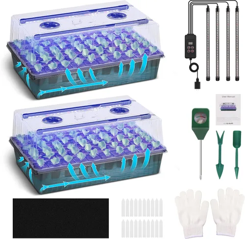 Vista 9 de Bandeja de inicio de semillas – Bandeja de riego automático de 60 celdas, kit de inicio de semillas LED para cultivo, temporizador, cúpula