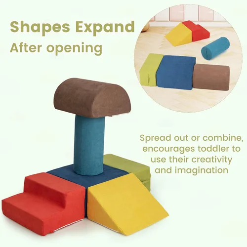 Vista 6 de INFANS Juguetes de escalada para niños pequeños, juego de 6 piezas de bloques de espuma suave para trepar y gatear con estructura de actividad