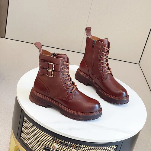 Vista 9 de Botines de cuero para mujer, con cordones, tacón bajo