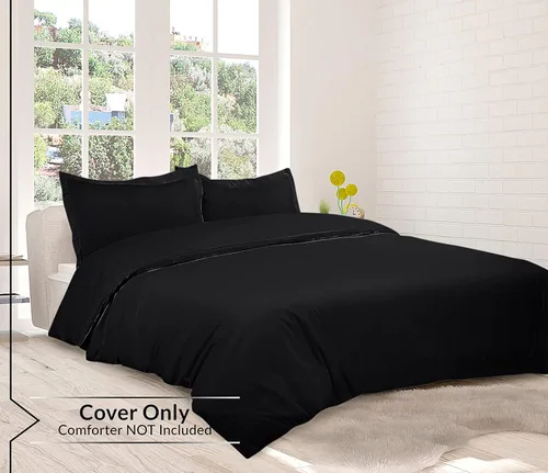Vista 5 de ROYALE LINENS Funda de edredón negra tamaño individual – Fundas de edredón de 2 piezas – Cierre de cremallera – 1 funda de edredón individual de 68