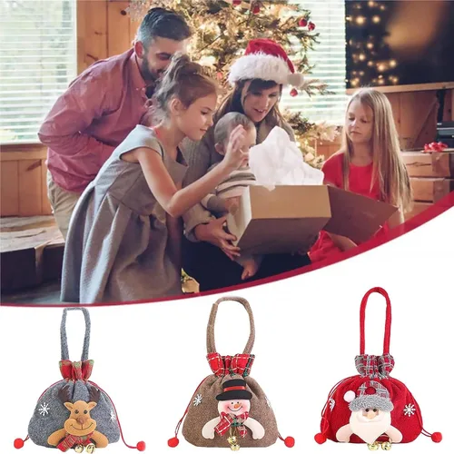 Vista 6 de KEIGPERI 1 juego de bolsas para muñecas de regalo de Navidad, bolsas de regalo reutilizables con cordón, bolsas de regalo de Navidad con cordón