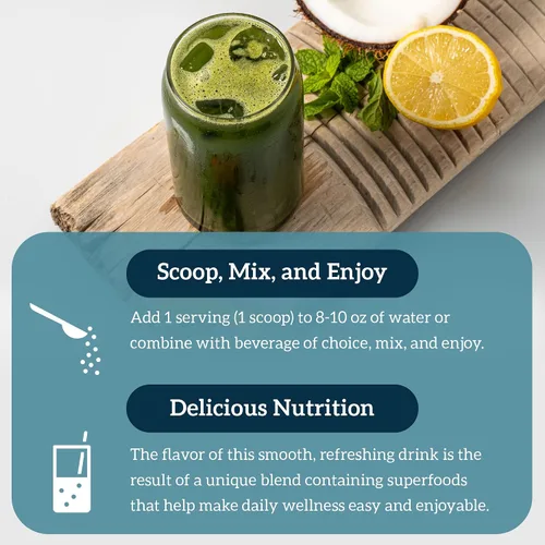 Vista 6 de Suplemento para comidas Green Juice (9,5 oz) 30 días de suministro, por Organifi Polvo ecológico vegano por Organifi, 1