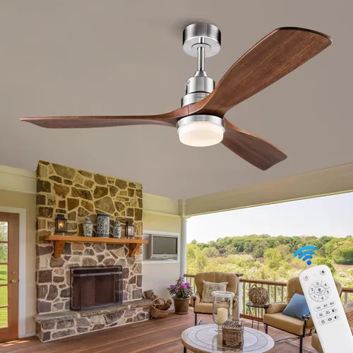 Vista 19 de Ventilador de techo de 42 pulgadas con luz, 3 aspas de madera maciza, control remoto, motor de CC silencioso reversible de 6 velocidades, ventilador