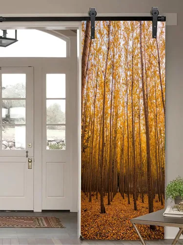Vista 3 de artfanke Murales 3D de bosque caducifolio amarillo para puerta, 30.3 x 78.7 pulgadas, calcomanías autoadhesivas para puerta, póster de bricolaje