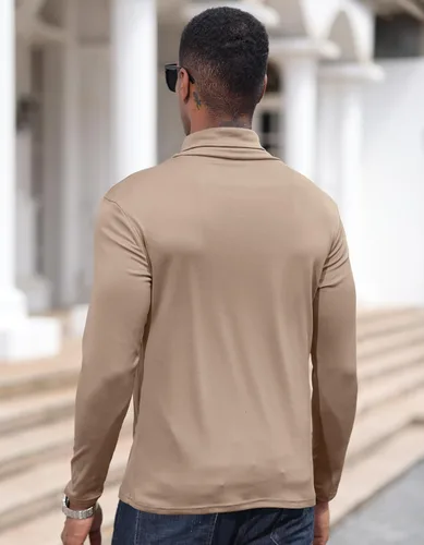 Vista 4 de Lexiart Camisetas casuales de manga larga con cuello alto para hombre, básicas, térmicas, elásticas, sin botones