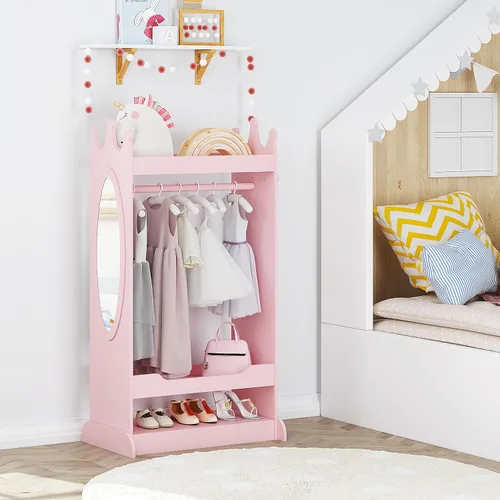 Vista 2 de UTEX Almacenamiento de Disfraces para Niños con Espejo, Guardarropa de Disfraces para Niños, Armario Colgante Abierto, Closet de Almacenamiento