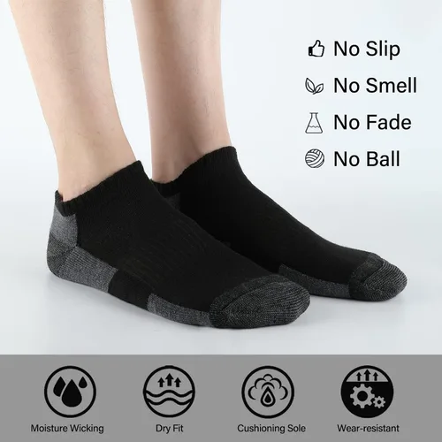 Vista 6 de COOPLUS Paquete de 12 calcetines tobilleros acolchados para hombre, calcetines casuales transpirables de corte bajo (talla de zapato 6-12)