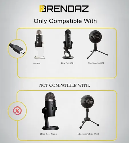 Vista 4 de BRENDAZ Cable mini USB de 1 pie - Compatible con micrófono USB Blue Yeti y micrófono Blue Snowball iCE