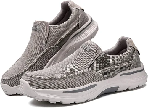 Vista 2 de JAMONWU Zapatos de tela para hombre, mocasines casuales, zapatos para caminar, zapatos ligeros para exteriores